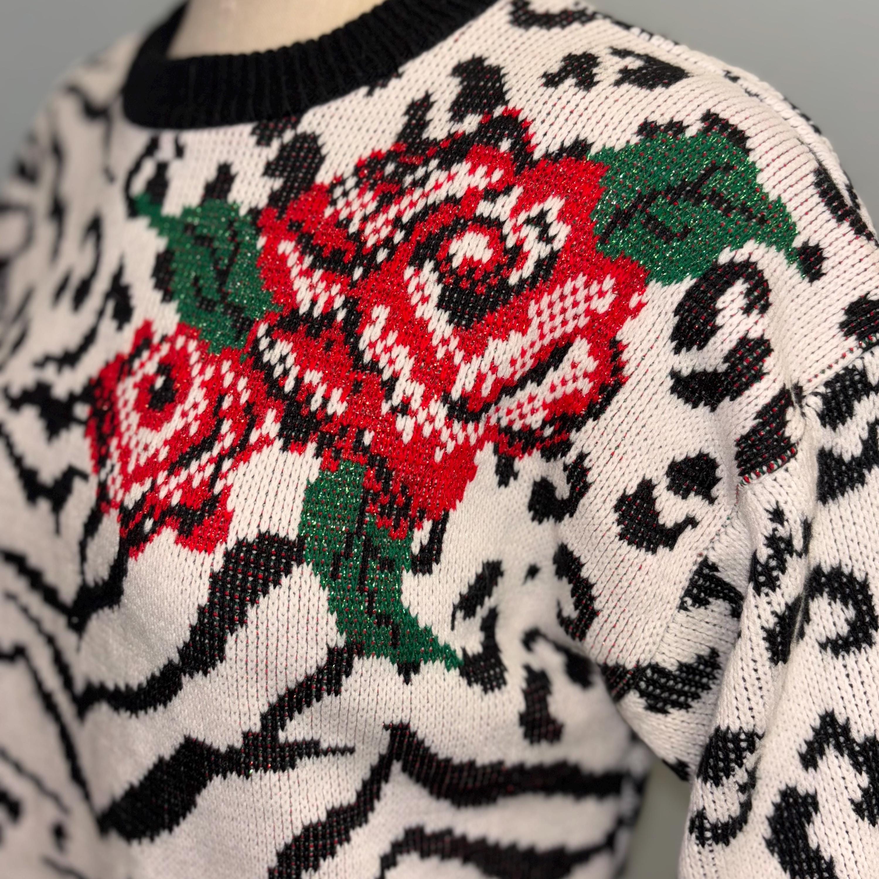 Vintage 80s White Tiger Roses Sweater: Red Lurex Zebra Print - Etsy