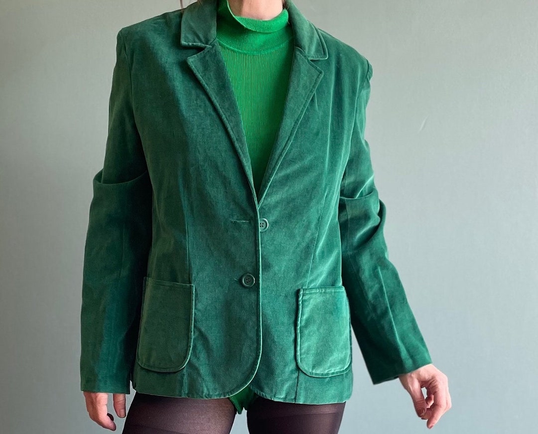Vintage 60s Green Velvet Blazer / Emerald Green Jacket / Mod Retro