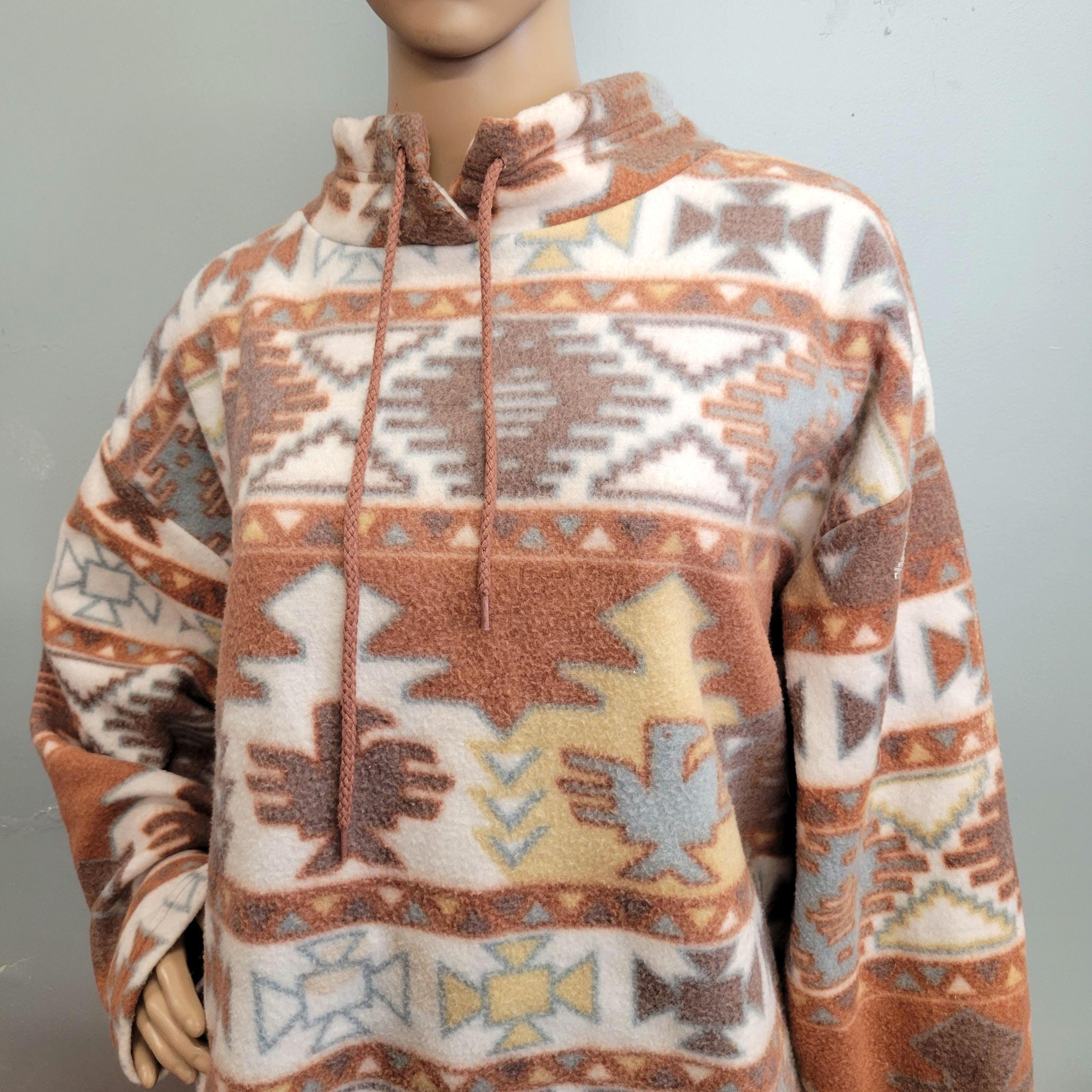 Vtg 80s GEOMETRIC FLEECE Zip up : Vintage Chinawear by Morsly XL