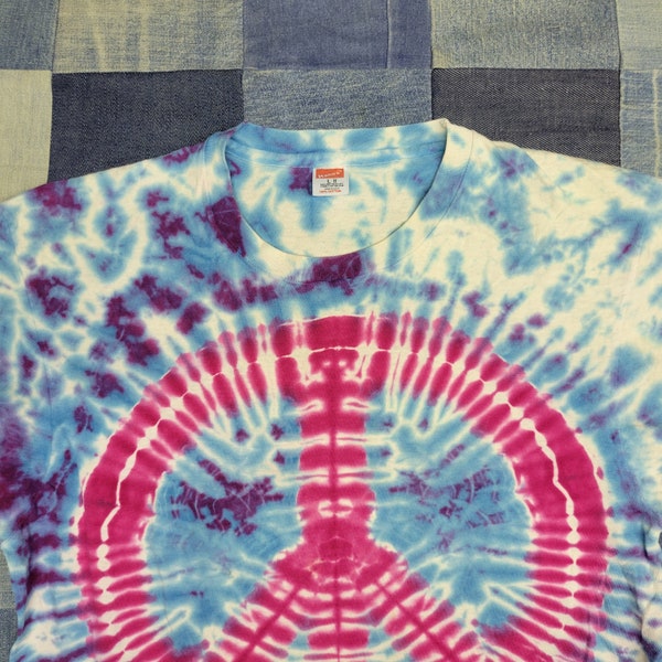 vintage 70s 80s HANES tie dye hippie boho grateful dead parking lot weed tshirt  usa peace sign