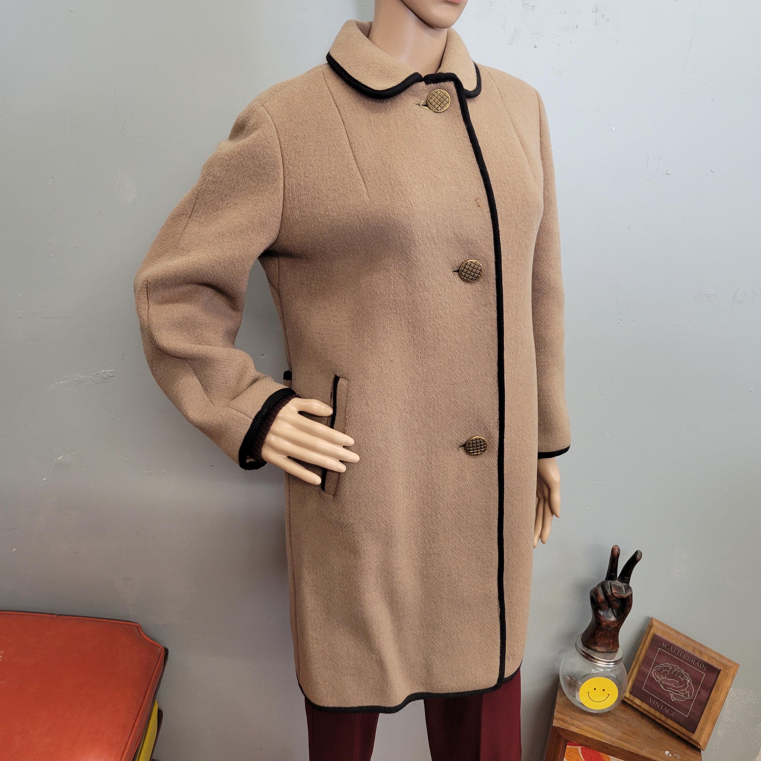 Vtg 60s MOD COAT, Europe Craft Wool Camel Tan Duster Spring Jacket