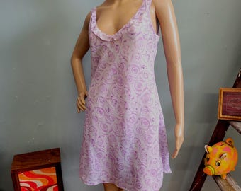 vtg 90s Violet Floral Dress, Slinky Purple Roses Tank Mini **READ
