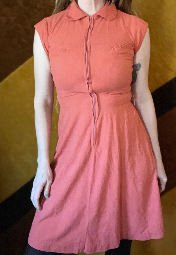 vtg 70s rust orange dress belted zip up cute poin… - image 7