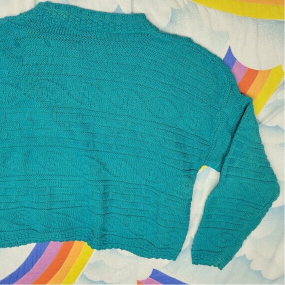 Vintage 90s Teal Cardigan // Teal Cropped Sweater… - image 5