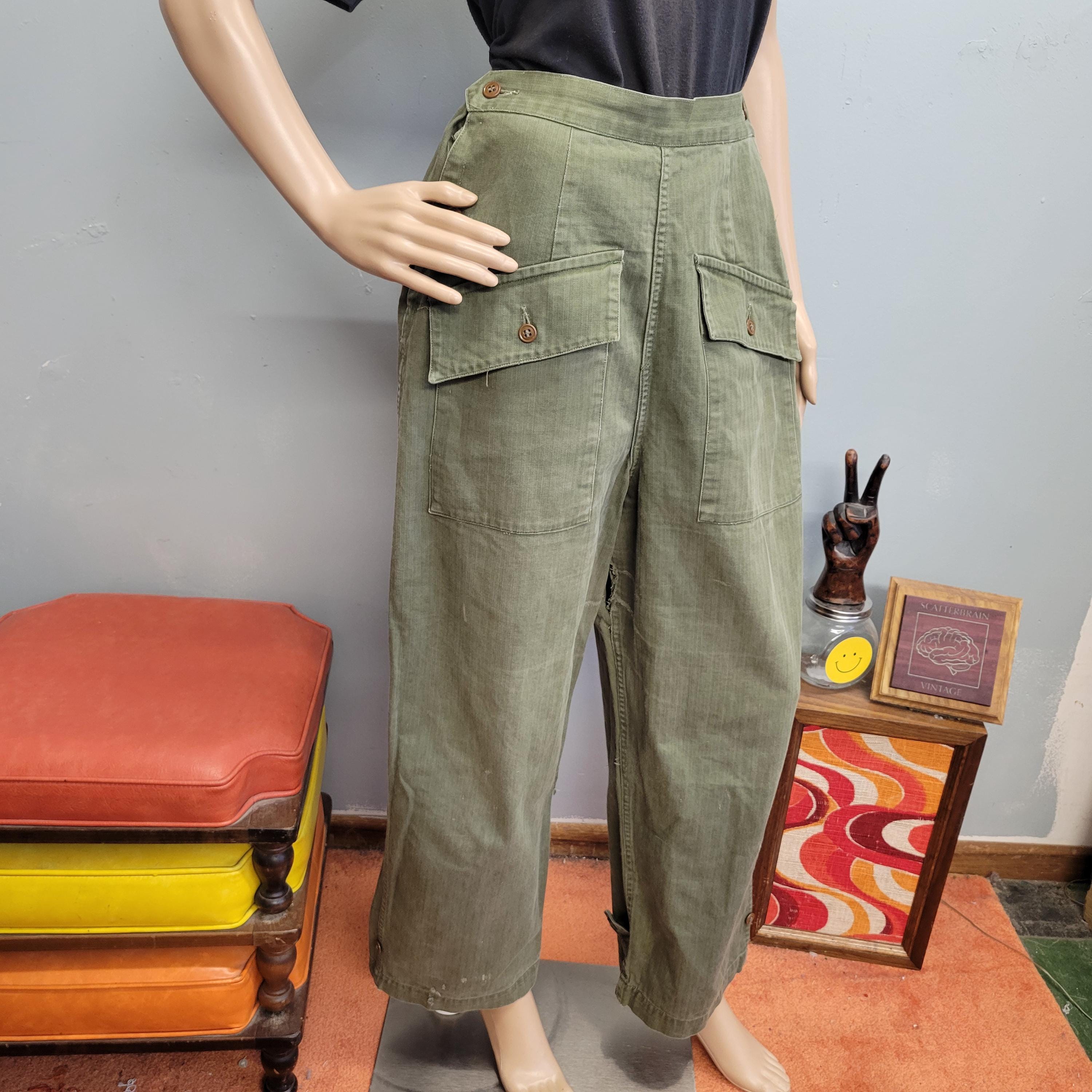 パンツ chimala HERRINGBONE US ARMY HBT TROUSERS Vtg 1940s US Army Herringbone Twill HBT PANTS : Vintage WW2 Wac