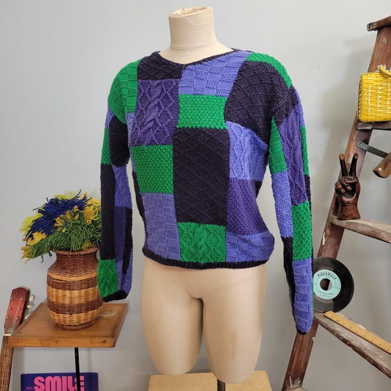 Vintage 90s Eagles Eye Patchwork Sweater: Geometr… - image 1