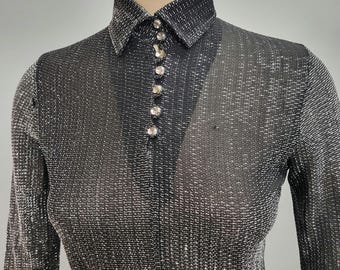 Vintage 70s Sheer Lurex Blouse: Sparkly Metallic Knit Top