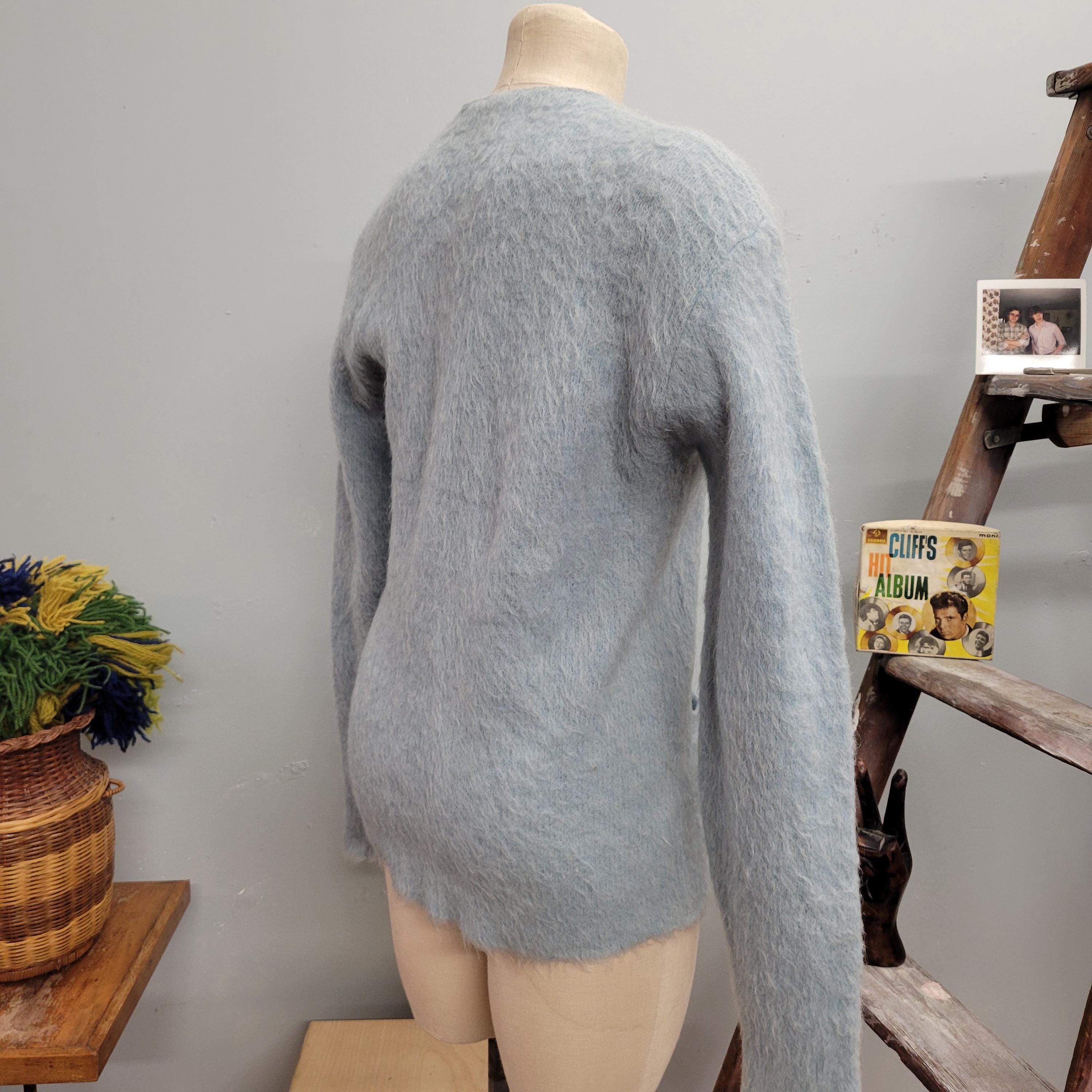 Vtg 70s BLUE MOHAIR SWEATER // Vintage Ice Blue Cardigan Vtg 70s BLUE MOHAIR SWEATER // Vintage Ice Blue Cardigan