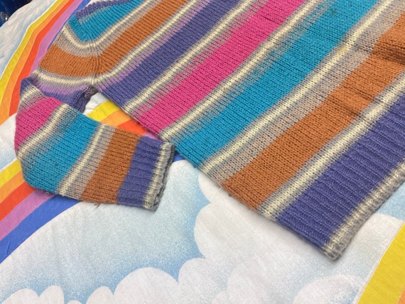 Vintage 1980s Striped Fuzzy Sweater // 80s Rainbo… - image 4