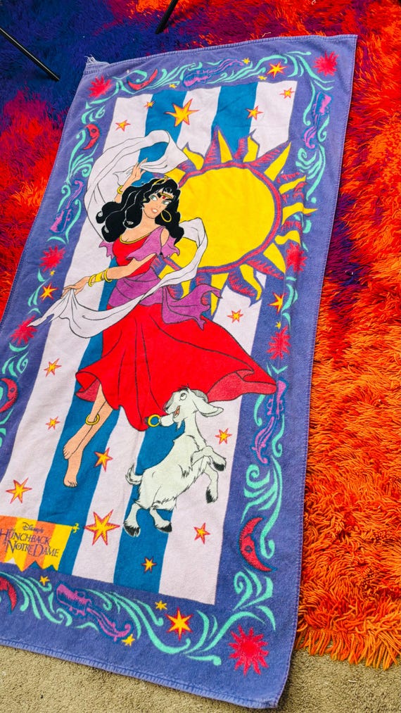 Vtg 90s Hunchback of Notre Dame Esmeralda Beach Towel, Terry Cloth