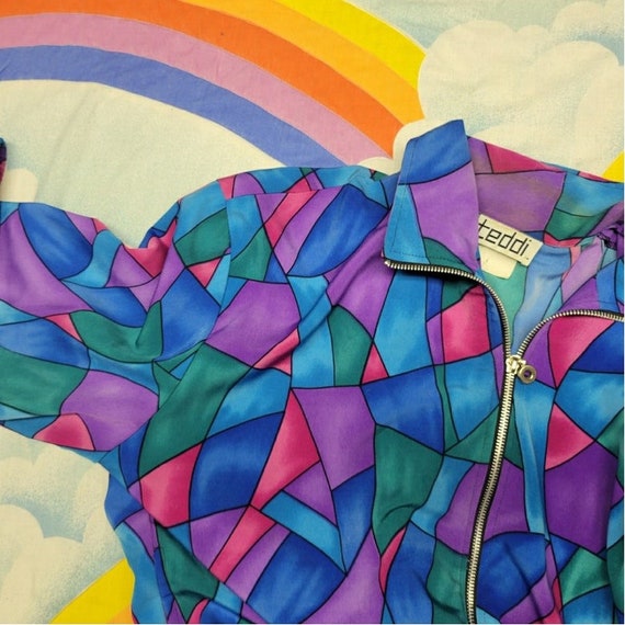 Vintage 80s Stained Glass Psychedelic Windbreaker… - image 6