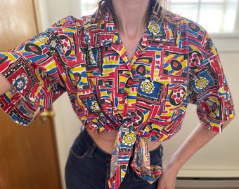 Vintage 80s Super Funky Cotton Shirt // Loud Abstract Print Button up Shirt