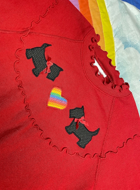Vintage 80s Rainbow Heart Scottie Dog Sweatshirt
