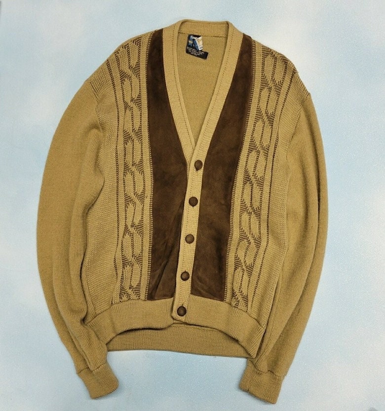 Vintage 50s 60s Suede & Wool Sweater Cardigan // 50s Vintage 50s 60s Suede & Wool Sweater Cardigan // 50s