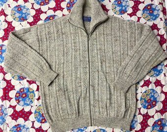 Vintage 80s Tan Pendleton Zip Up Cardigan // Beige Sweater