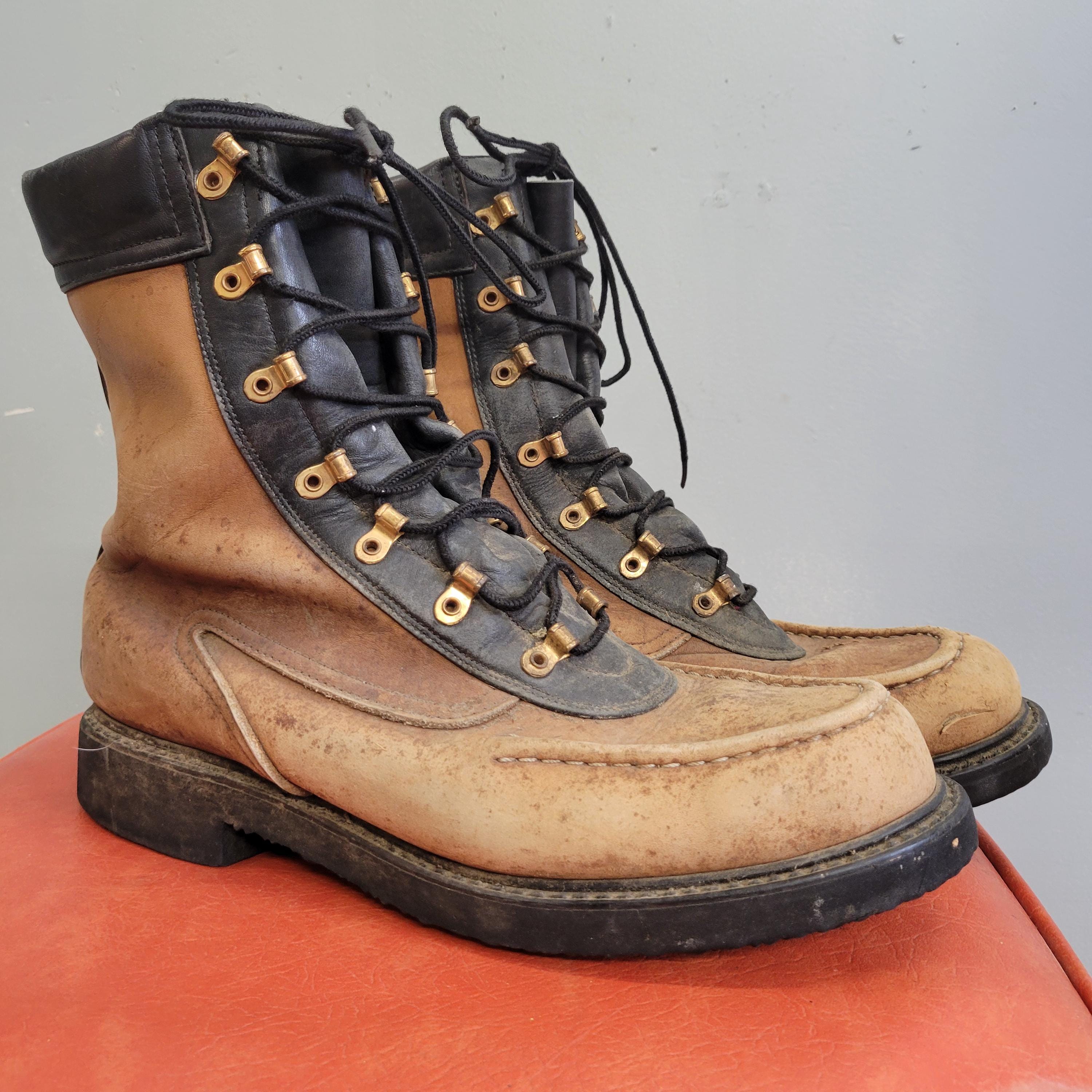 Vtg 70s Distressed Leather Roper Work Boots: Men display picture 1