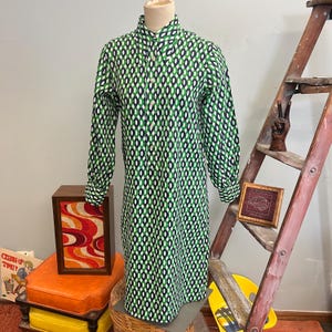 vtg 60s GEOMETRIC MIDI DRESS / vintage glenbrooke large womens abstract button down long sleeve op art mod checkered maximalist shirt dress