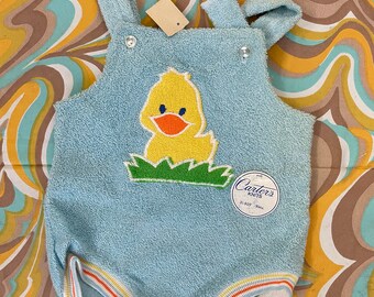 vtg 80s Carters size 9 mos new with tags baby overalls cute ducky onesie spring kids outfit baby blue snap ons boys pajamas day outfit