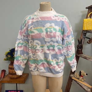 80s Pastel Sparkle Sweater: Vintage Metallic Knit, Fairycore Chunky Boxy Fit