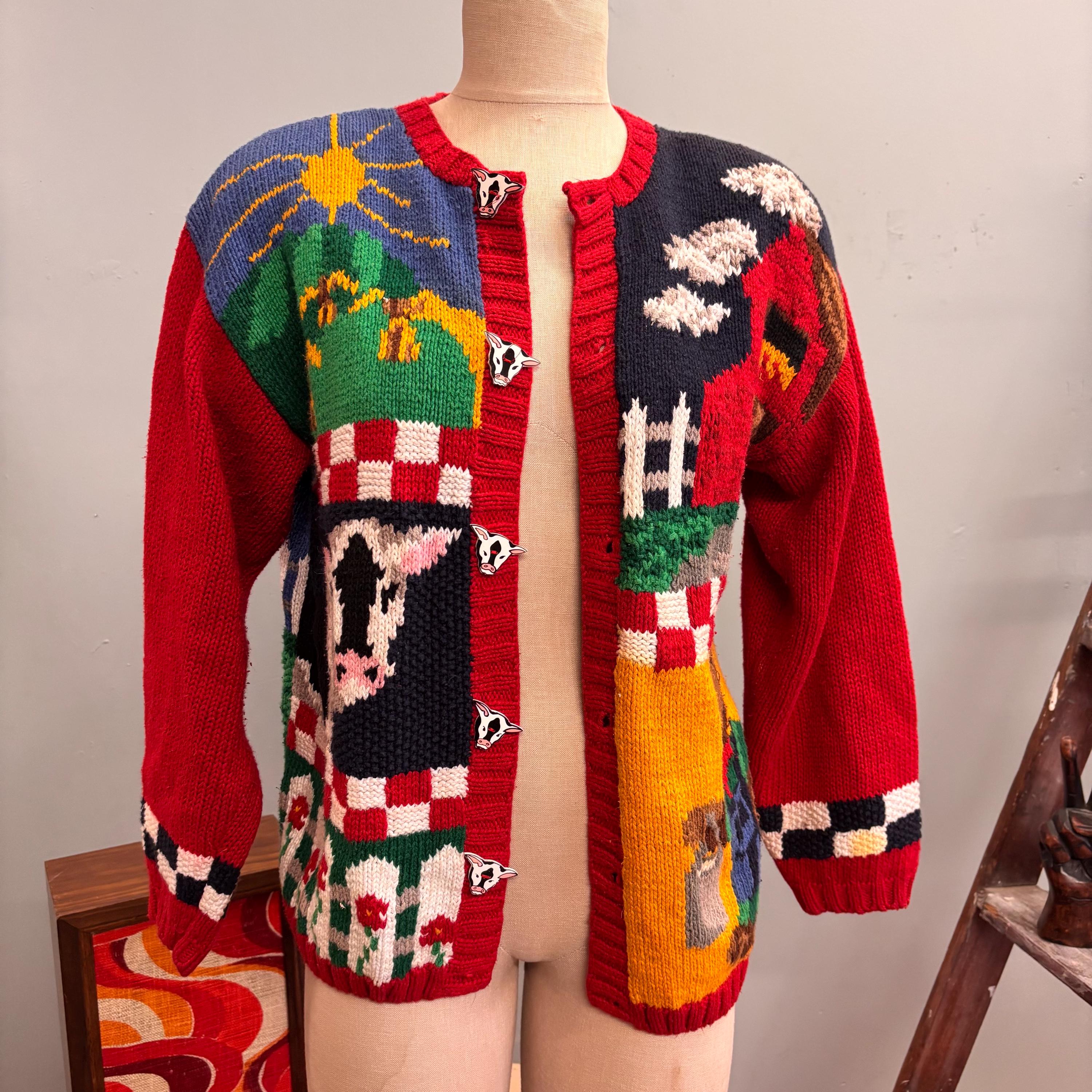 Vintage Eagles Eye Hand-knit Cardigan: Ramie Cotton Farm Theme - Etsy