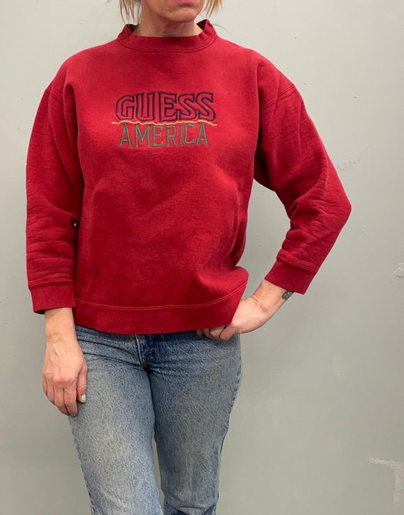 vtg 80s GUESS brand cropped sweatshirt red mock ne