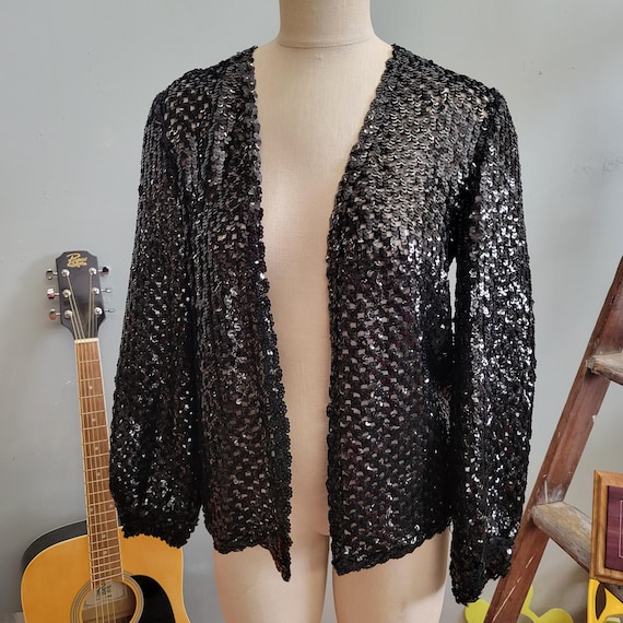 vtg 80s MESH SEQUIN JACKET / vintage three flaggs… - image 2
