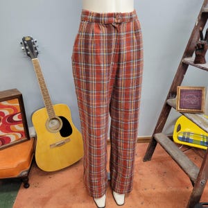 Vintage 70s Plaid Pants: Retro High Rise Wool Blend Trousers