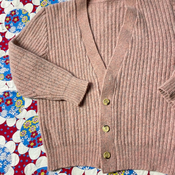 Vintage 80s Pastel Mauve Ribbed Cardigan // Slouc… - image 3