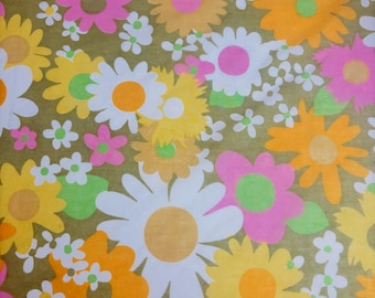 ヴィンテージ 60年代 レイジーデイジー フラワーパワー ベッドシーツ、パステルフローラル コットン フィールドクレスト