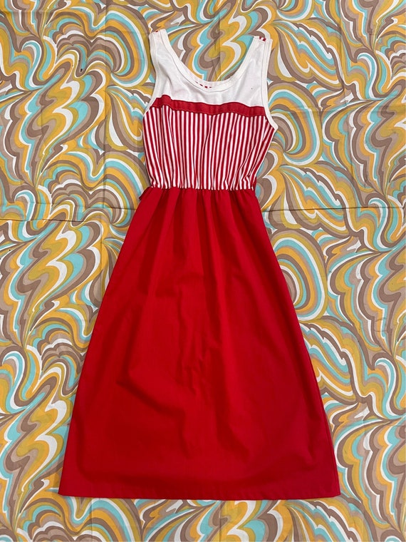 vtg 70s red striped dress spring summer tank dres… - image 3