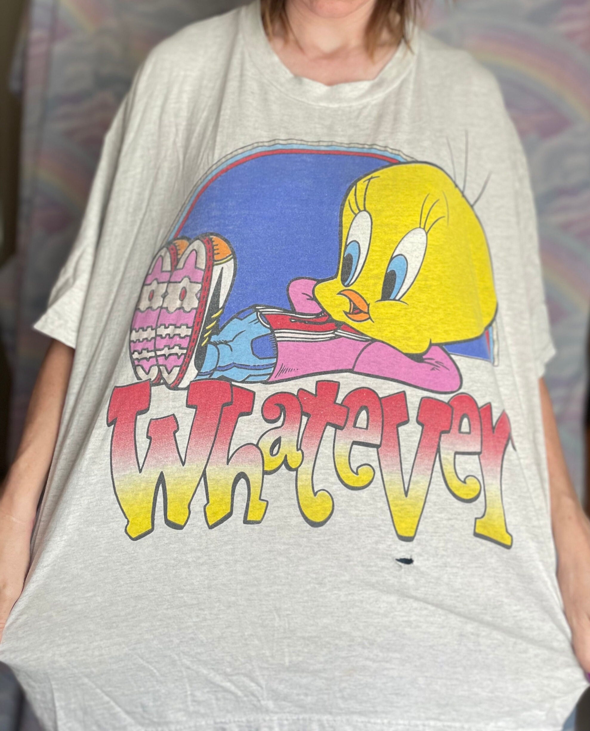 Looney Tunes Mens Tweety Bird Wearing Glasses Funny Gray Shirt New XL