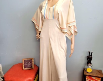 COMBINAISON à manches fluides vtg Années 70, pantalon palazzo fluide Jc Penney, tenue de printemps à manches ange