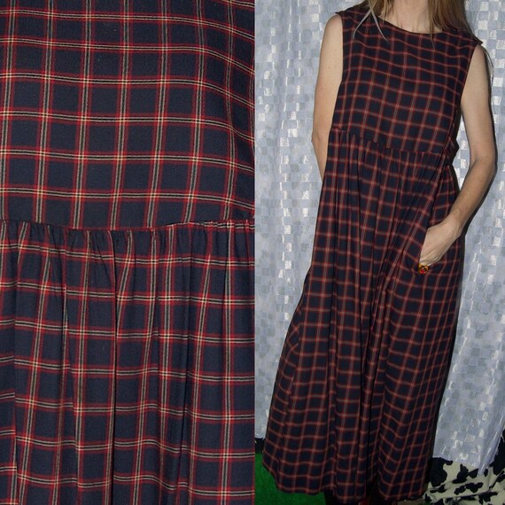 Vintage 1980's LAURA ASHLEY Plaid PINAFORE Tank Dr