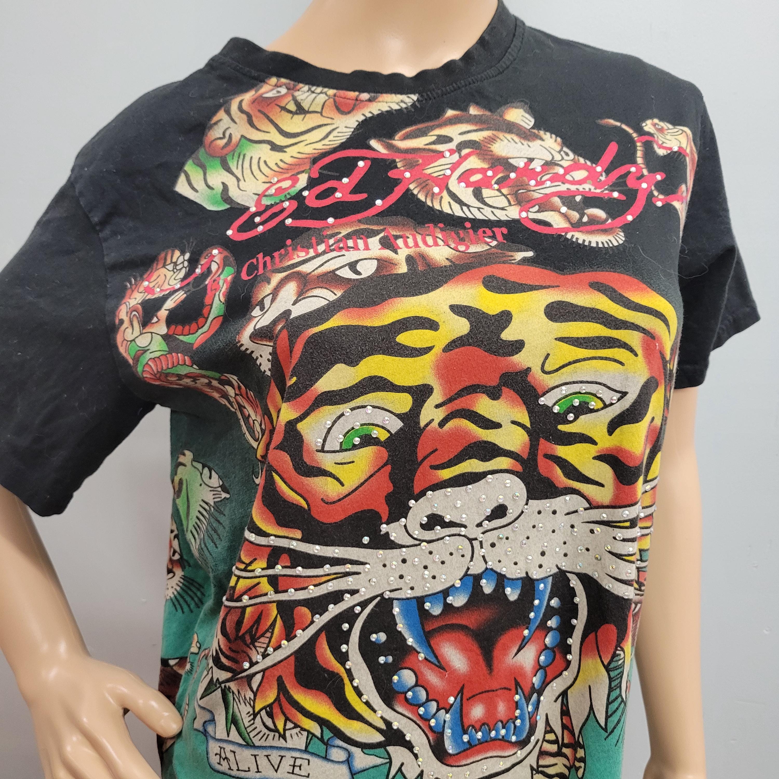 Vintage 90s Ed Hardy Rhinestone T-shirt XL: Christian Audigier