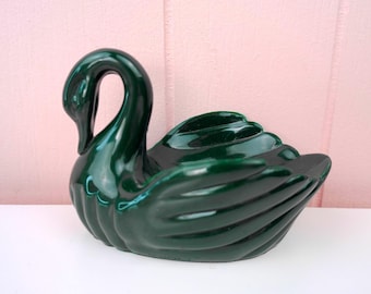 vtg Green Swan Soap Dish, Art Nouveau Retro Bathroom Decor