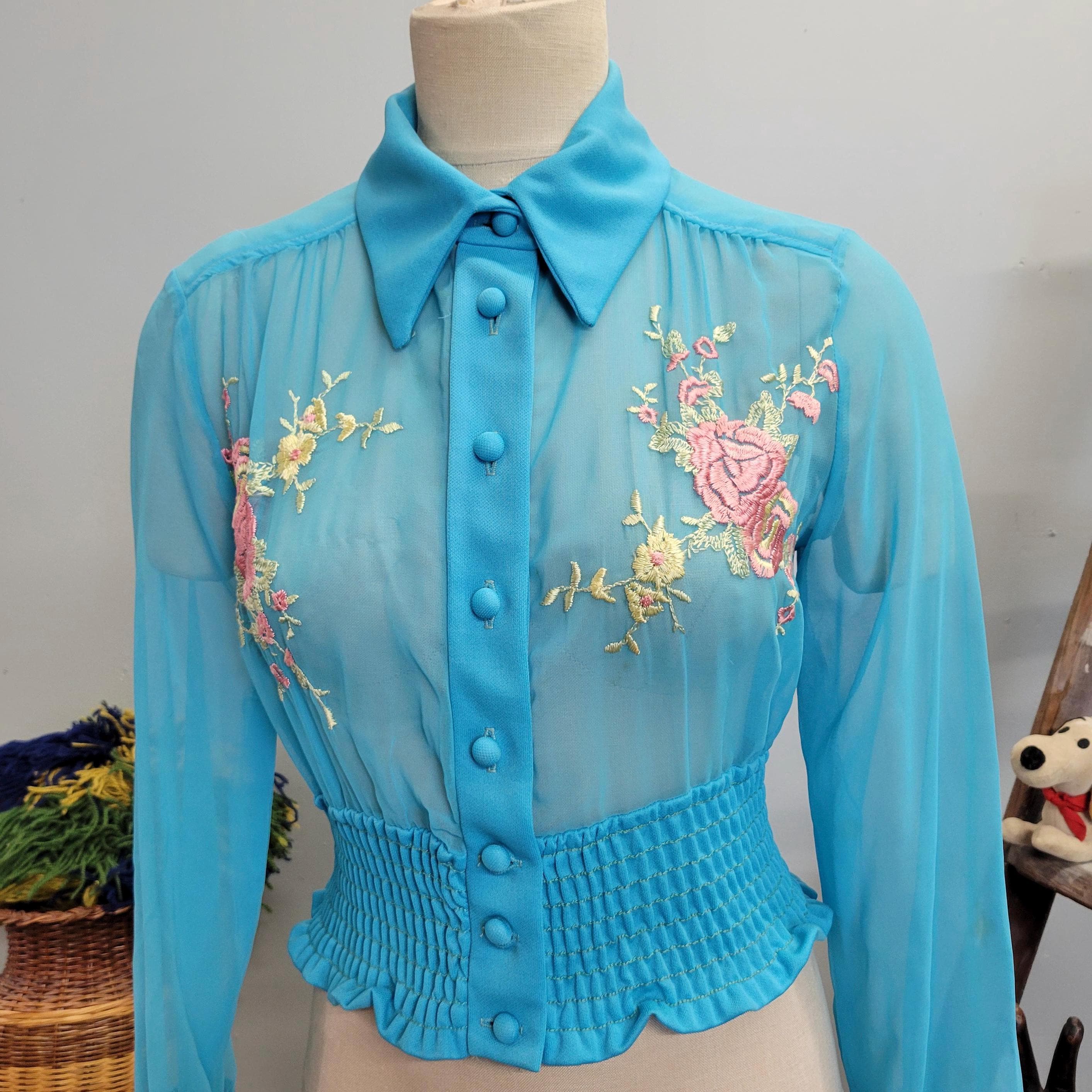 Embroidered Sheer Shirt - Etsy
