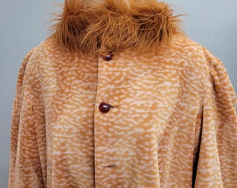 Vintage 70s Faux Fur Trim Coat: Animal Print Cosplay Jacket (M/L) fuzzy giraffe