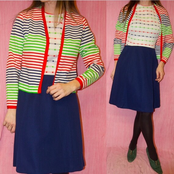 SALE! Vintage 1960s Neon STRIPED & Checked MOD Mi… - image 1