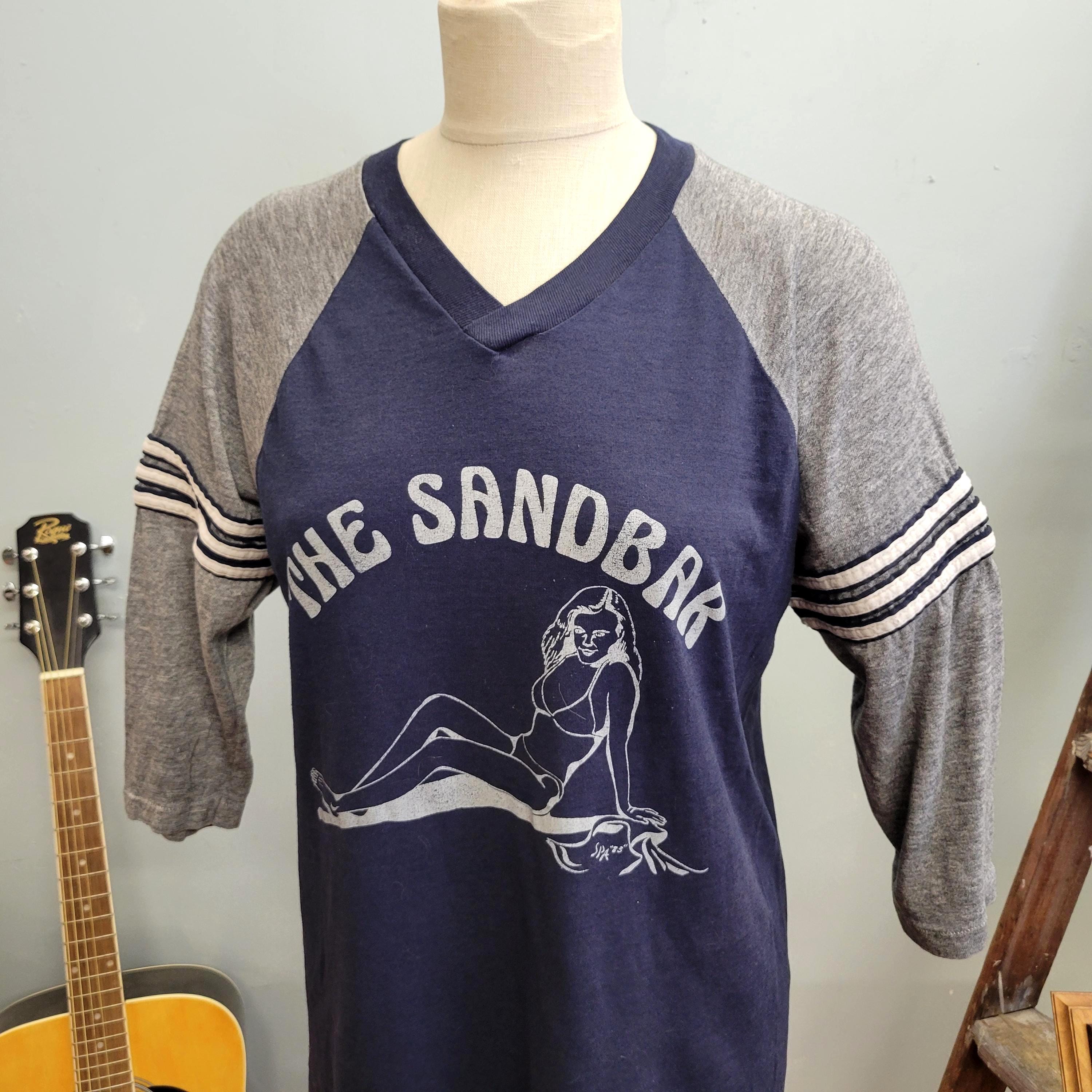 Vtg 70s Sandbar Ringer Tee: LARGE Vintage Sexy Pin-up Graphic Tee 