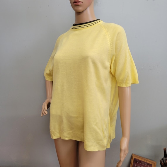 Vintage 70s Knit Tee, Yellow Ringer Top, Towncraf… - image 2