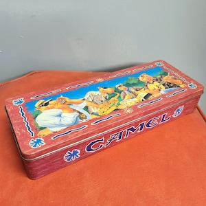 Vtg 90s CAMEL CIGARETTE TIN : Vintage Carton Organizer Box Joe the