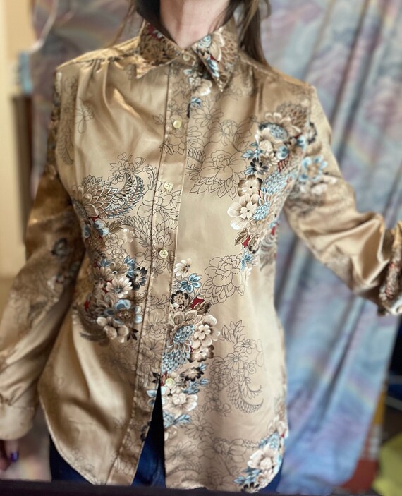 Vtg 70s Gold Floral button down blouse  Stuart La… - image 4