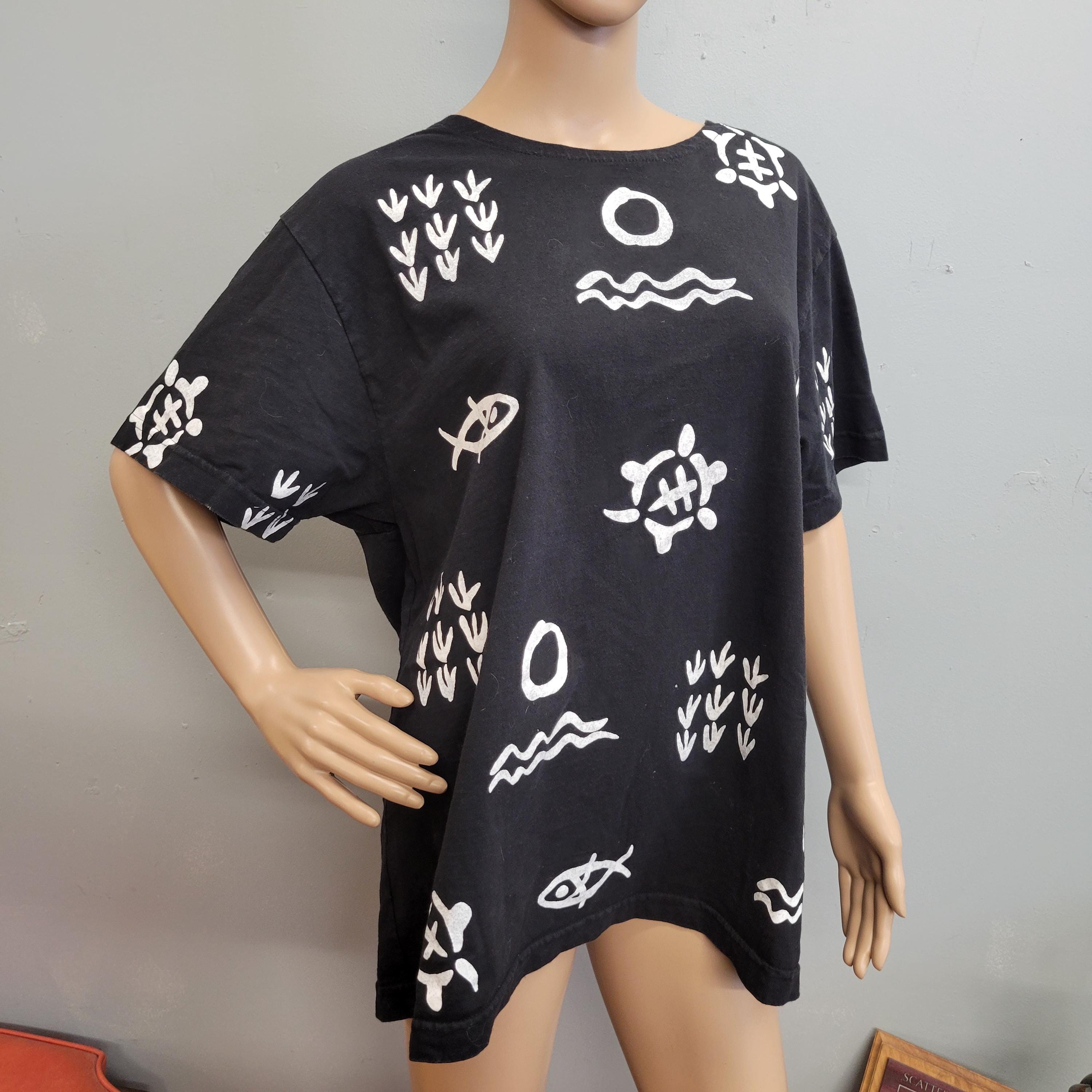 ヴィンテージ80年代ペイントグラフィックTシャツ：オーバーサイズ白黒