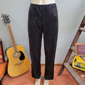 vtg 70s SEQUIN VELVET PANTS // vintage medium womens disco sparkly beaded high rise straight leg bareback retro glam maximalist trousers