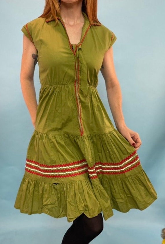 vtg 50s ric rac dress  green & red fit n flare sp… - image 8