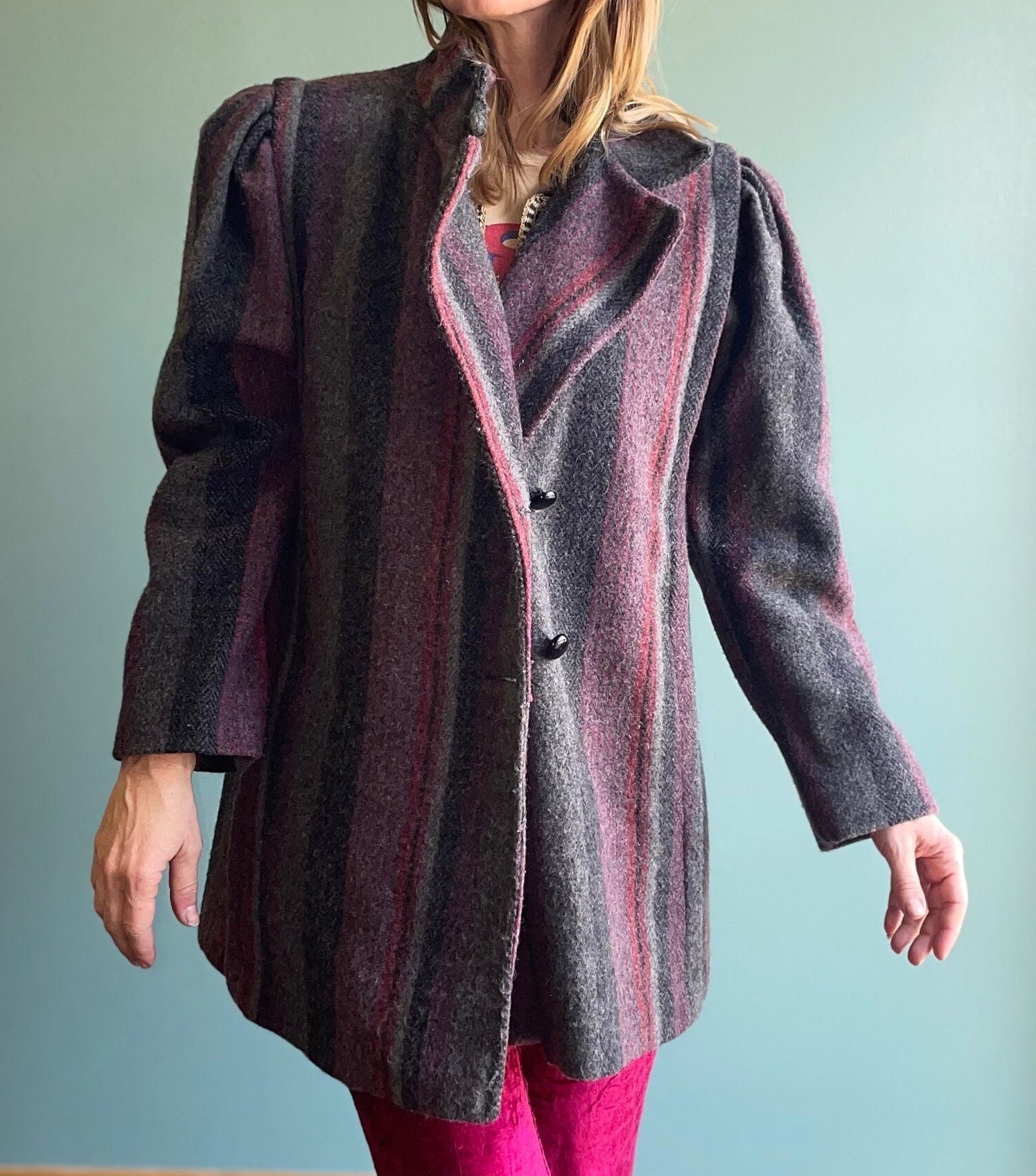 Striped Wool Coat - Etsy