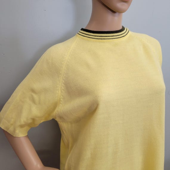 Vintage 70s Knit Tee, Yellow Ringer Top, Towncraf… - image 3