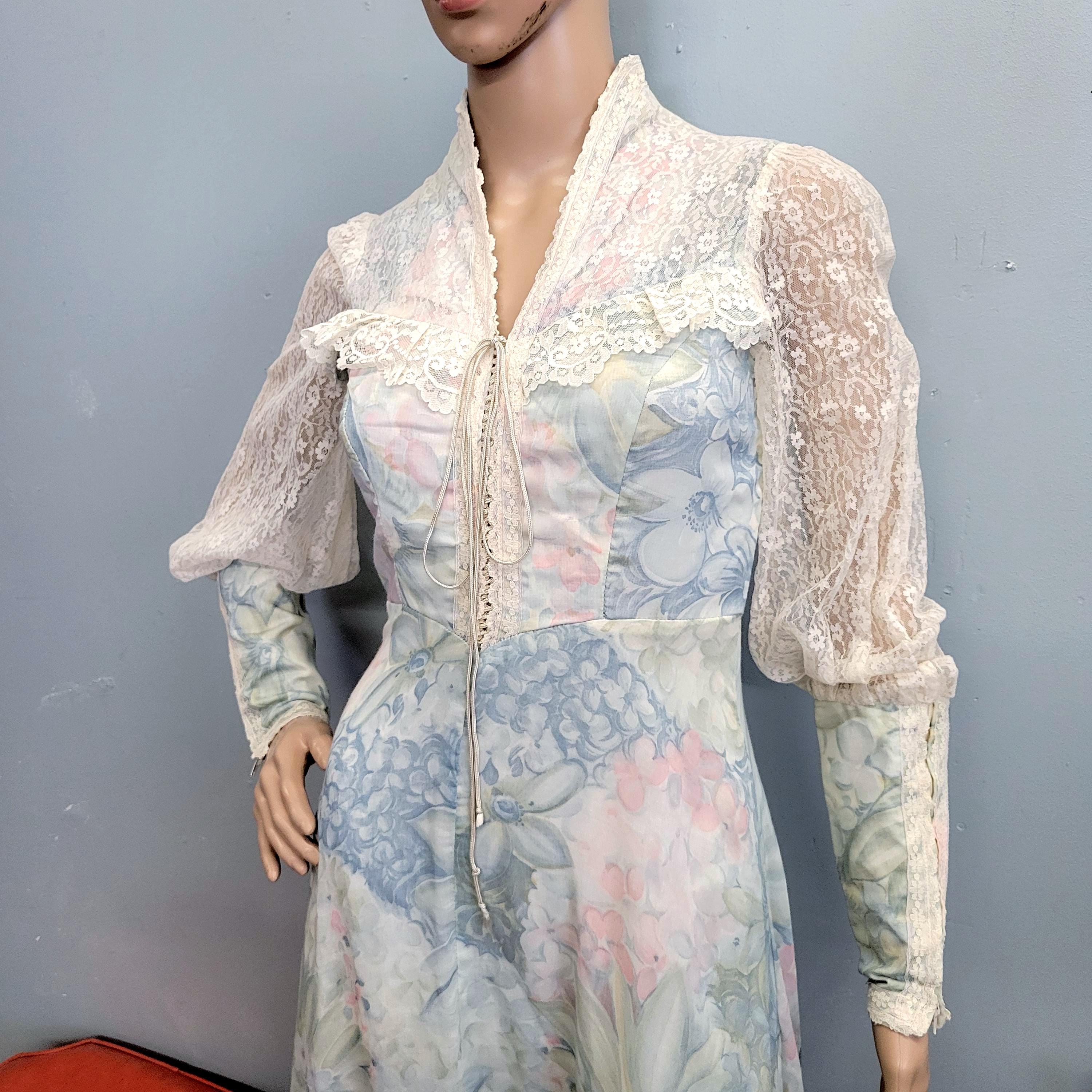 gunne sax corset dress Vtg 70s Dress, Size 5 Pastel Romantic Lace up Bust Juliet Sleeves Gown bringing vintage charm to Color:Rouge Pink inv-57 Andrea & Leo -