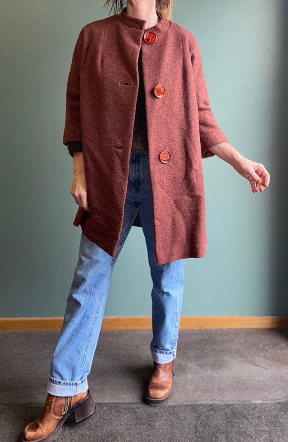 Vintage 1940s 50s Wool Swing Coat / Oversized Rust