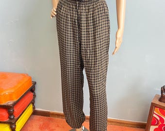 vtg 90s Abstract Butterfly Pattern Pants, Flowy Rayon Slacks